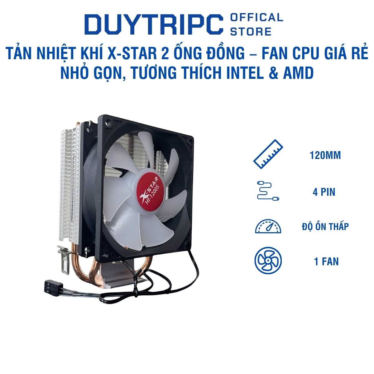 Tản Nhiệt Khí X-Star 2 Ống Đồng – Fan CPU Giá Rẻ, Nhỏ Gọn, Tương Thích Intel & AMD, Tản Nhiệt Ổn Định